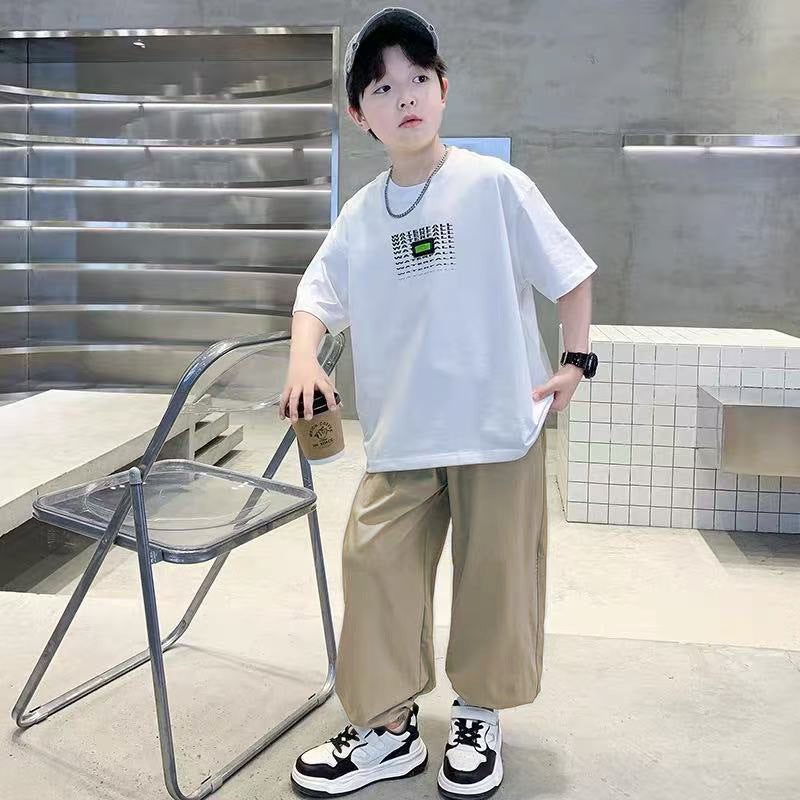 Boys' short-sleeve t-shirt set - summer  new arrival: stylish, designer-printed, relaxed fit, casual and cool for students