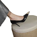 French plus size2025 black patent leather sexy spring new arrival pointed toe women's metal toe high heels elegant stiletto flats
