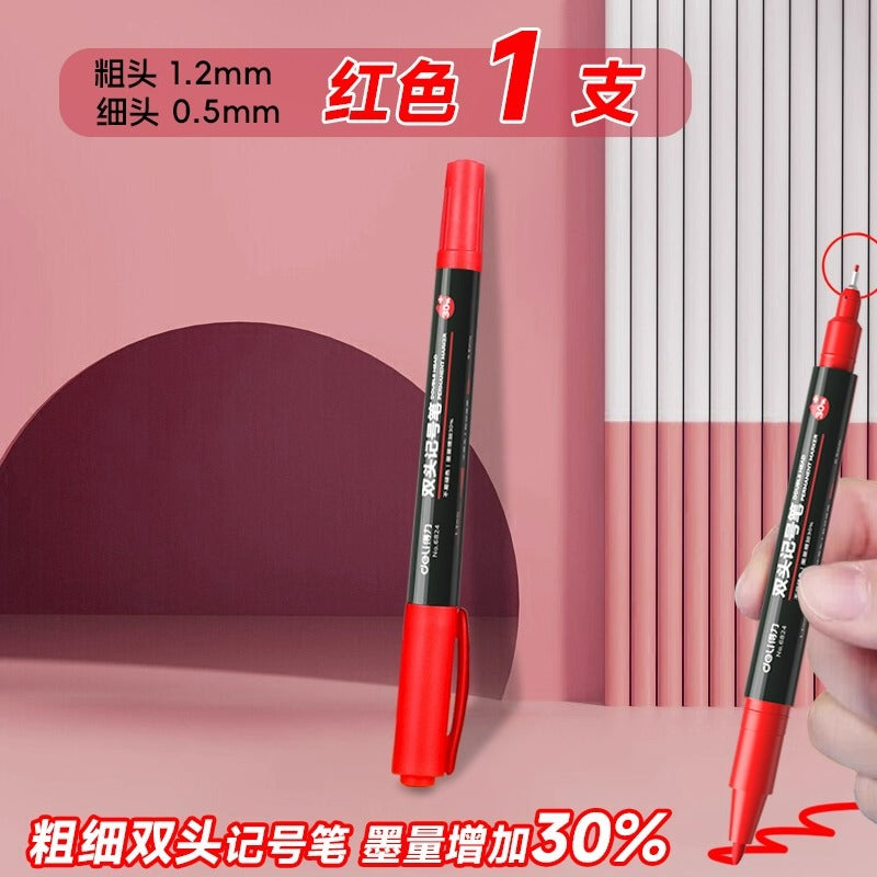 Deli 6824 Double Head Marker Oil Marker Thin Head Art Hook Pen Oil Pen Hook Pen Stroke Pen