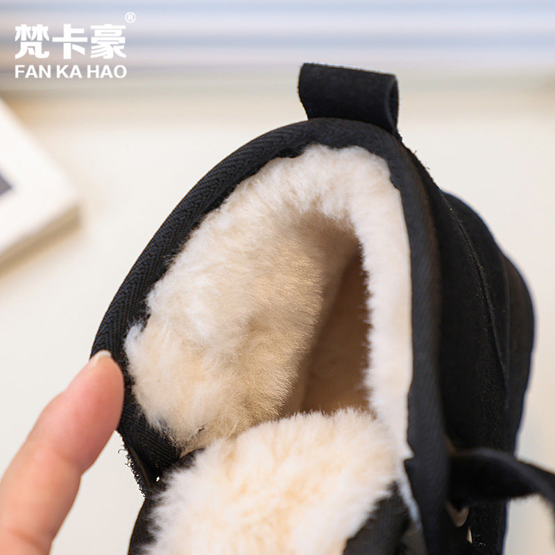 Kidsfleece-linedthickened snow boots autumn winternew arrivalfashion student cotton shoes boys and girls double velcro short boots