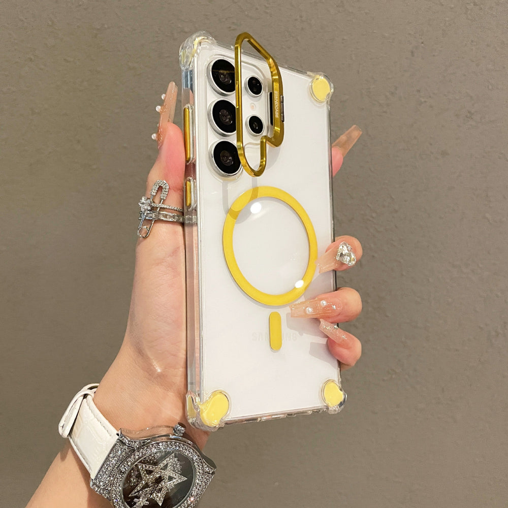 Acrylic magnetic lens protection phone case for samsung s26 ultra, featuring four-corner airbag shock absorption, compatible with s24/s25 ultra