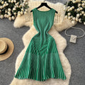 Classysense niche style square neck sleeveless stripesknittingdress women's summer waist slimming looka-line sweater vest dress