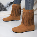 Plus size tassel boots exportautumnew arrivalfashion style suede v-mouth round toe hidden heel women's boots cross-border