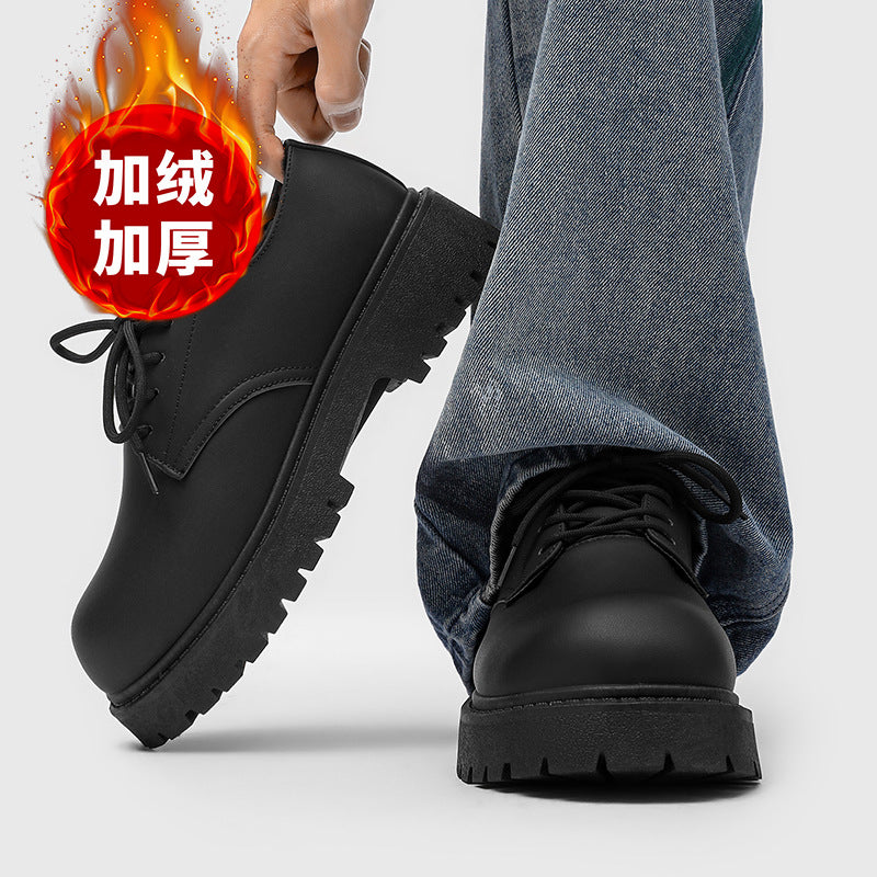 Derby shoes for men 2025new arrivalclassy casual leather shoes thick sole heightening big toe shoes fleece-linedheattech cotton shoes for men