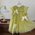 Girls' dress : stylish bowknot mesh princess dress, korean style flutter sleeve dress