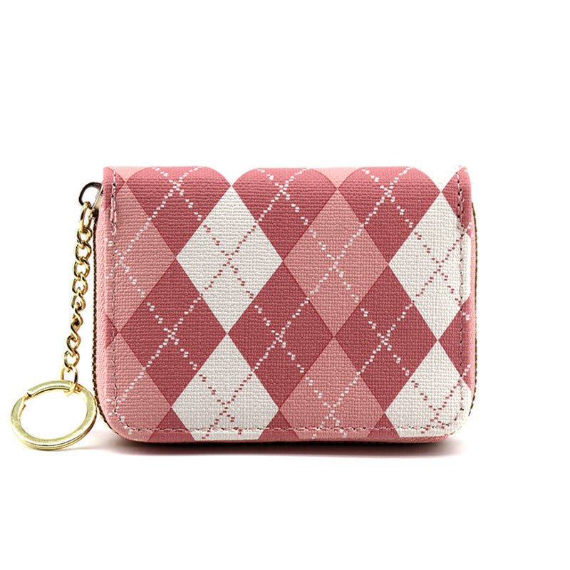 Plaid color matching organ card bag female Korean version contrasting color wallet multi-card ID bag card holder student change bag