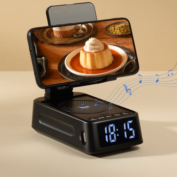 F20 Creative Mobile Phone Holder Smart Home Brand Multifunctional Bluetooth Speaker Lazy Holder 3-in-1 Clock