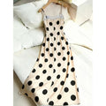 Women's new summer fashionable minimalist elegant satin polka dot cinched waist long slip dress - perfect for dates