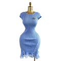 Xiaoxiangfengelegance round neck lacepatchworkshortknittingdress female silm waist slimming look short skirt dress