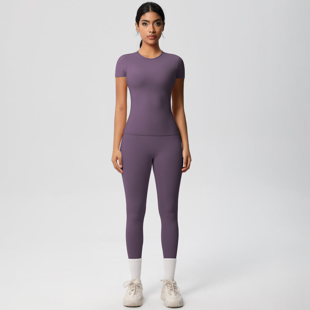 European and american nude feel compression quick-dry short sleeve yoga set - high waist, butt-lifting, outdoor training, running, and fitness activewear