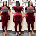 Special offer: factory direct, export-quality, fashionable african women's velvet top and pencil pants slim-fit set with hotfix rhinestones