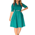 C8637 european and american cross-border  plus size women's autumn fashion elegant solid color turn-down collar african dress
