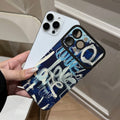 Niche art graffiti mobile phone case suitable for iphone16 anti-fall apple 17promax blue background and white lettering soft case