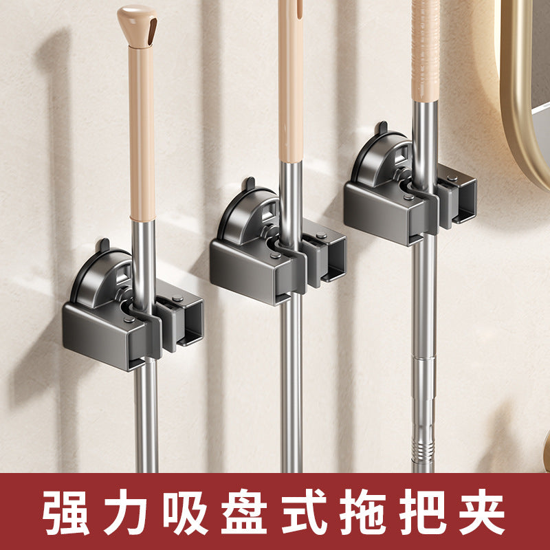Powerful suction cup, mop clip, hook, wall hanging, no punching, household bathroom, bathroom wall, mop, broom, storage rack
