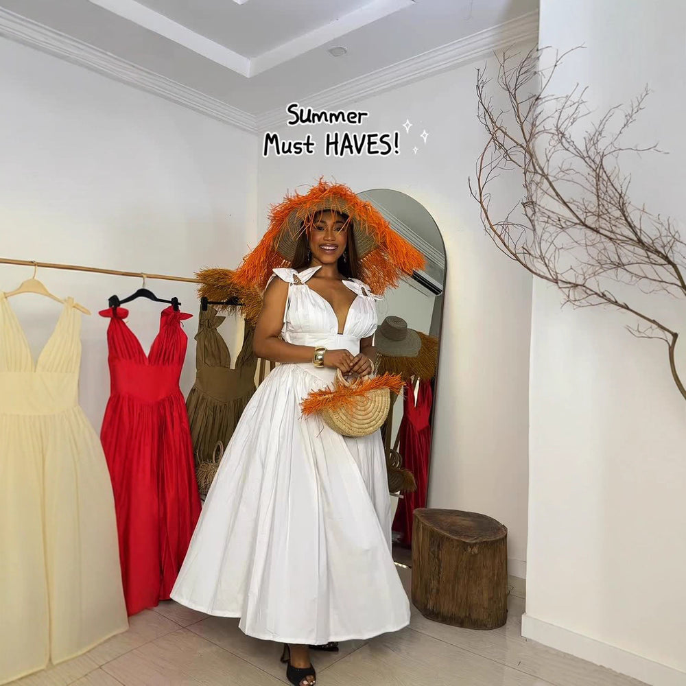 European and american cross-border new women's bow-tie waist fashionable swing dress - hot seller in africa and europe