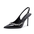 2026 spring/autumn new pointed-toe rhinestone high heels women's black patent leather v-cut stiletto sexy closed-toe pumps sandals