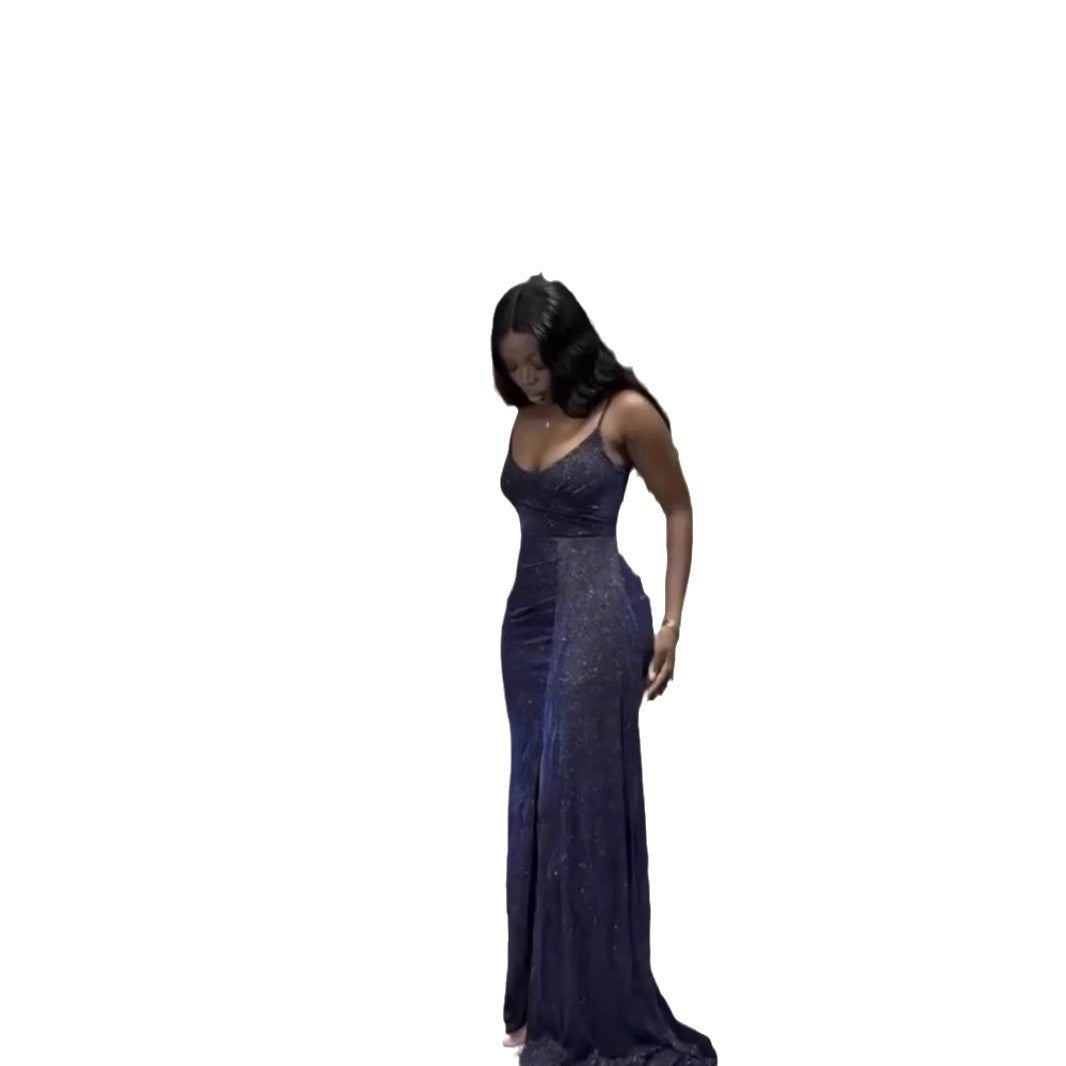 European and American style fashion new product flash suspender low-cut sexy irregular hip-wrapped dress women's clothing