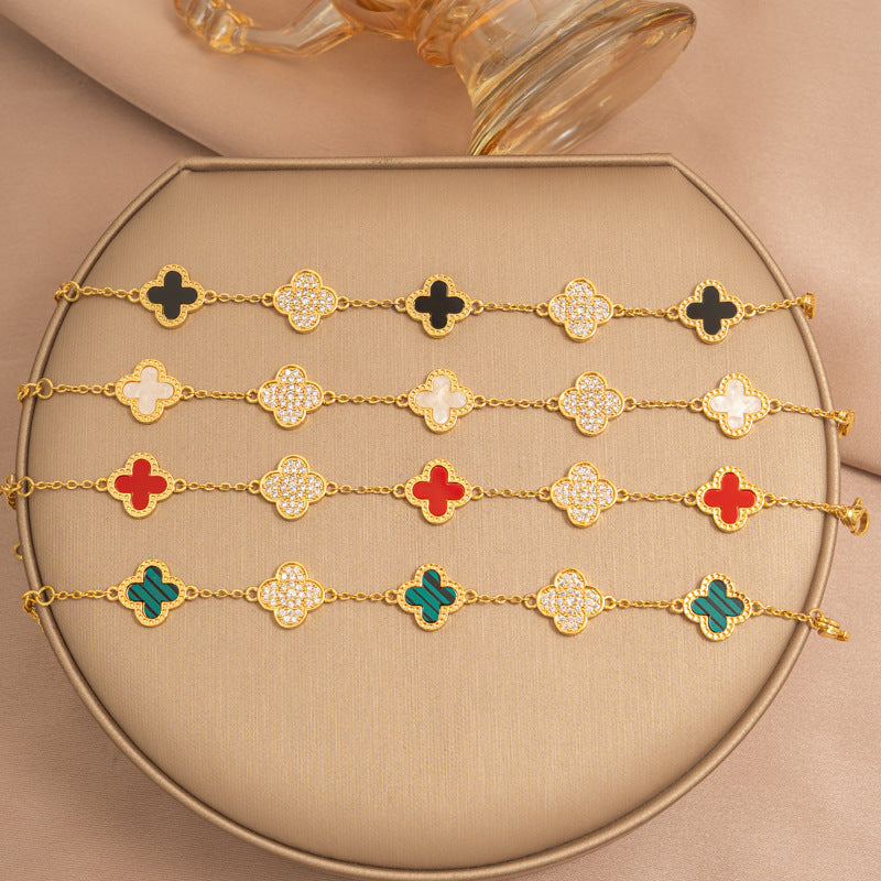 Non-fading titanium steel diamond four-leaf clover bracelet 18kclassyfashion charm bracelet fashion style five-flower bracelet