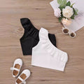 new arrival: european and american trendy baby girl's summer ruffle one-shoulder pleated lightweight one-piece tank top for infants and toddlers