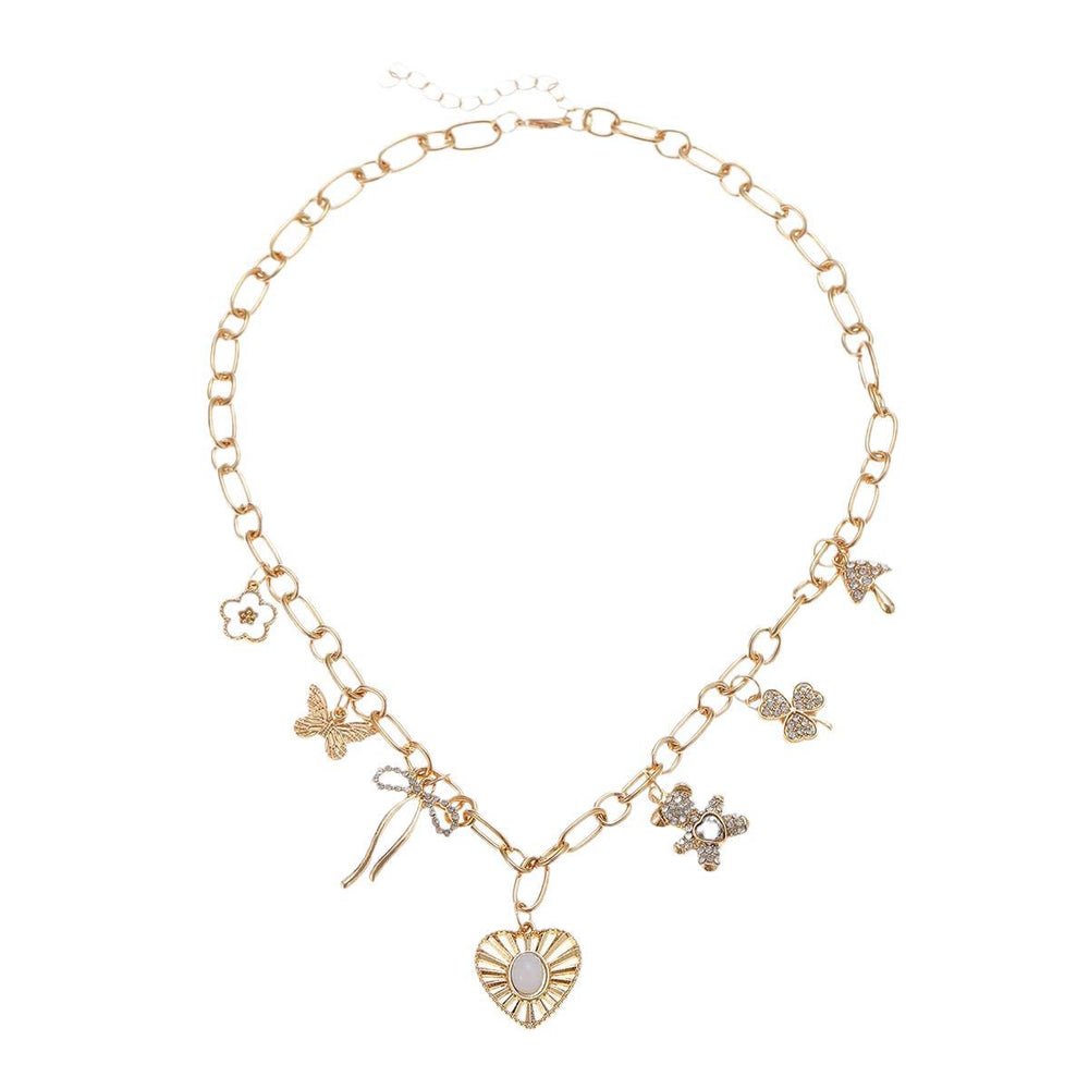 European and american cross-border fresh & sweet heart pendant necklace - floral, bear, bow, clover accessories - choker necklace for women