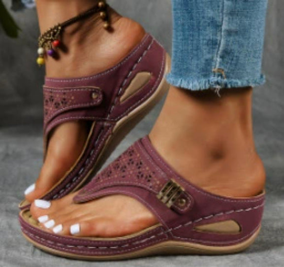 fashionplus sizepure color2024summernew arrival round toe thick solefashioncut outoutwear herringbone sandals for women