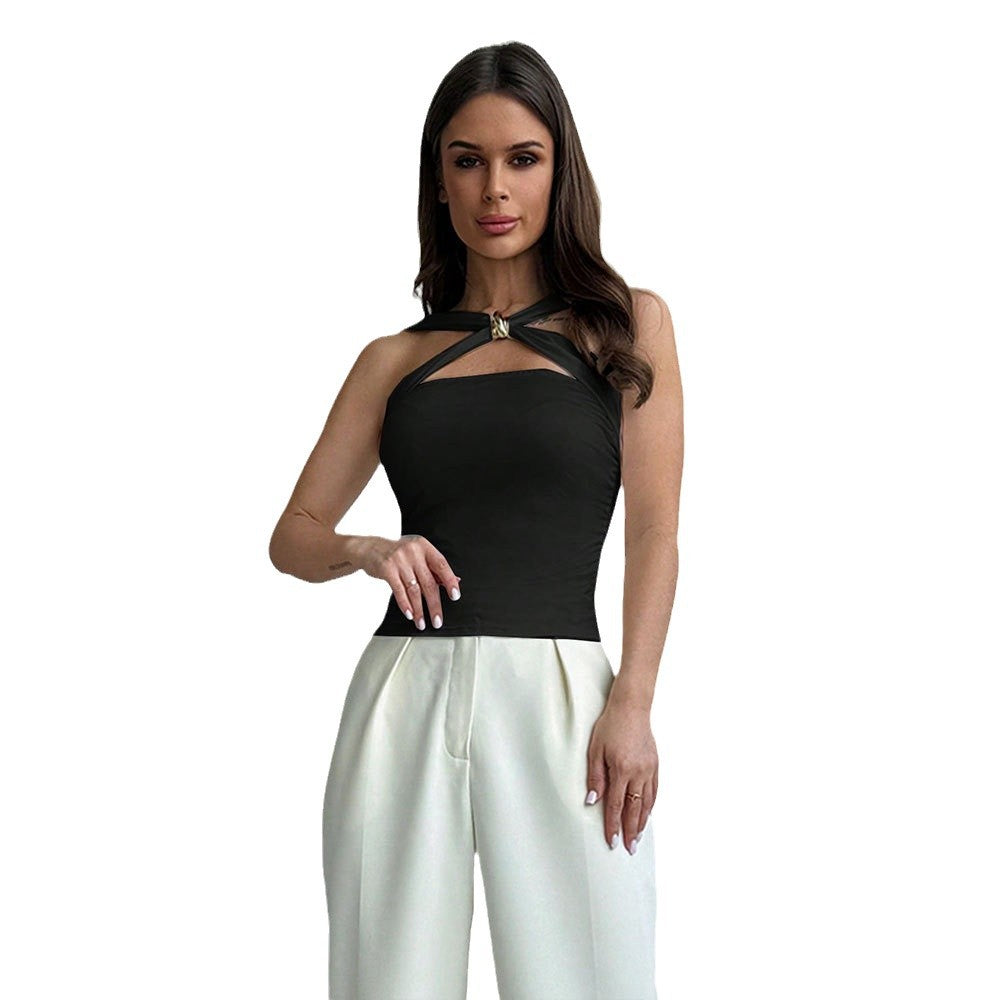 spring/summer new arrivals: women's minimalist & trendy tank top - off-the-shoulder, strappy back, designer bandeau top for cross-border e-commerce