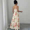 european and american style women's elegant slim-fit printed slip dress with cinched waist