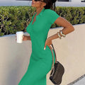Amazon fashion solid color short sleeve v-neck bodycon midi dress - elegant commute style