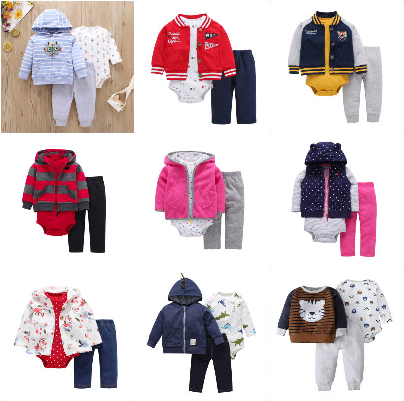 Kids' girls' baby 1-year-old sweatshirt clothes autumn separates autumn outfit set wholesale hooded sweatshirt romper