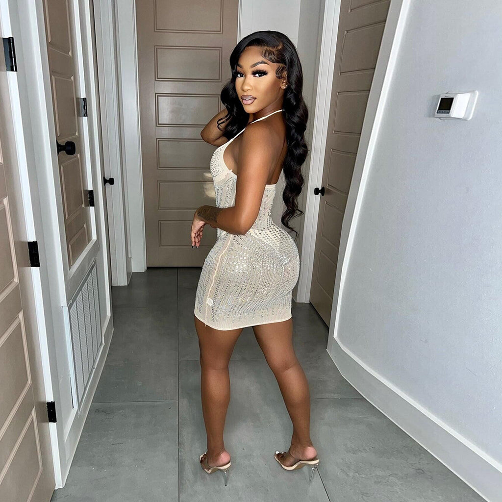 SK2506 sexy European and American suspender slim-fit chest-wrapped hot diamond dress, nightclub dress