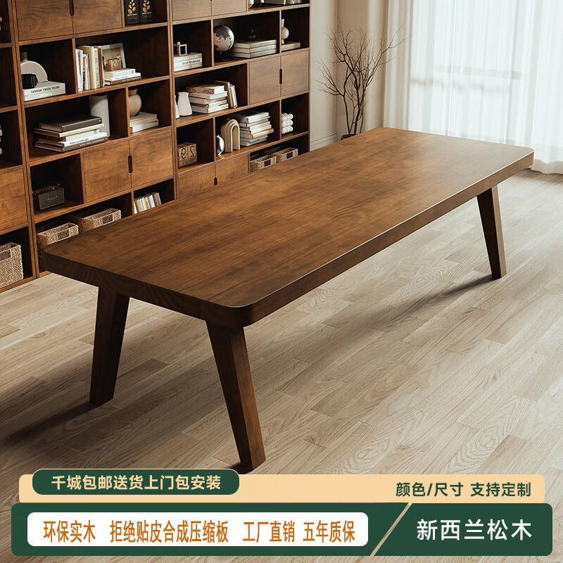 Solid wood large desk - double seater study & reading table for living room, minimalist office computer desk, conference table, workstation table