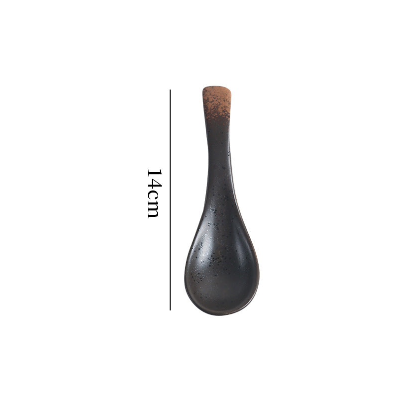 Creative kitchen ceramic tableware small spoon japanese retro cute high-value household spoon soup spoon rice spoon