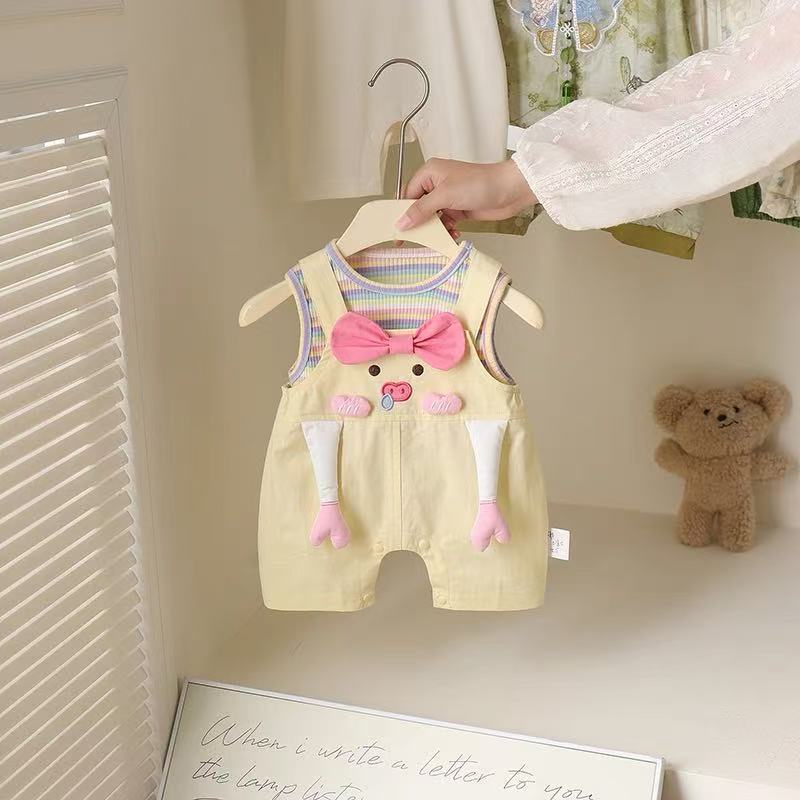 baby crawling suit kids summer short sleeve overalls suit infant baby cartoon piggy two-piece set trendy