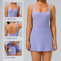Fashion nude back sports dress women's fake two-piece set fashion tape golf flap pocket pants one-piece tennis skirt