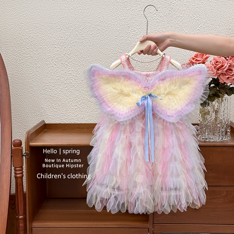 summer girls' dress - kids' rainbow winged gown tulle skirt puffy princess dress - clearance sale (limited sizes available)