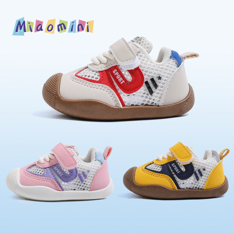 spring/summer new collection: baby soft-soled prewalker shoes, girls' functional shoes, anti-slip, anti-kick, breathable mesh single shoes for babies