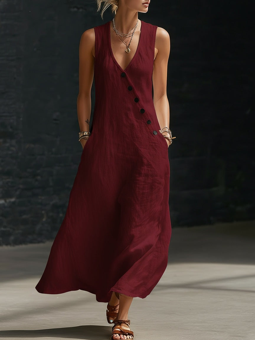 european and american women's summer cross-border  independent station vacation casual v neck sleeveless linen tank top