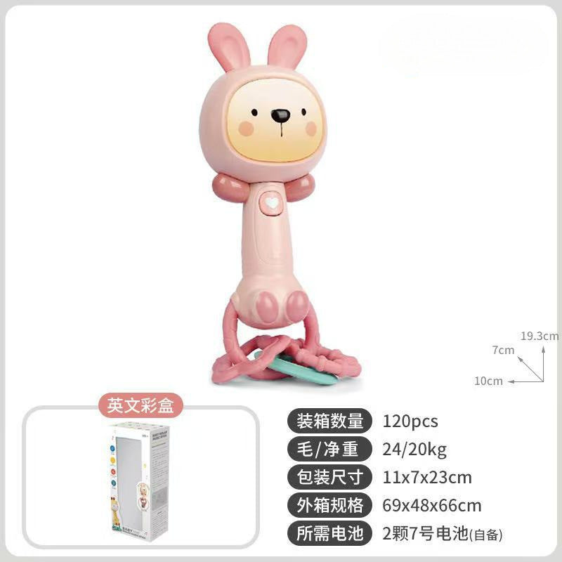 Cross-border  baby soft glue rattle cartoon toothpaste rhythm stick hand grab soothing BB stick light music toy