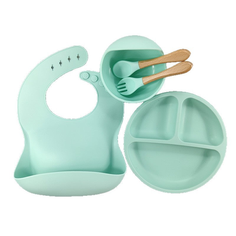 Children's tableware feeding set Baby complementary food bowl Plate Baby silicone bowl Fork spoon Food grade silicone plate