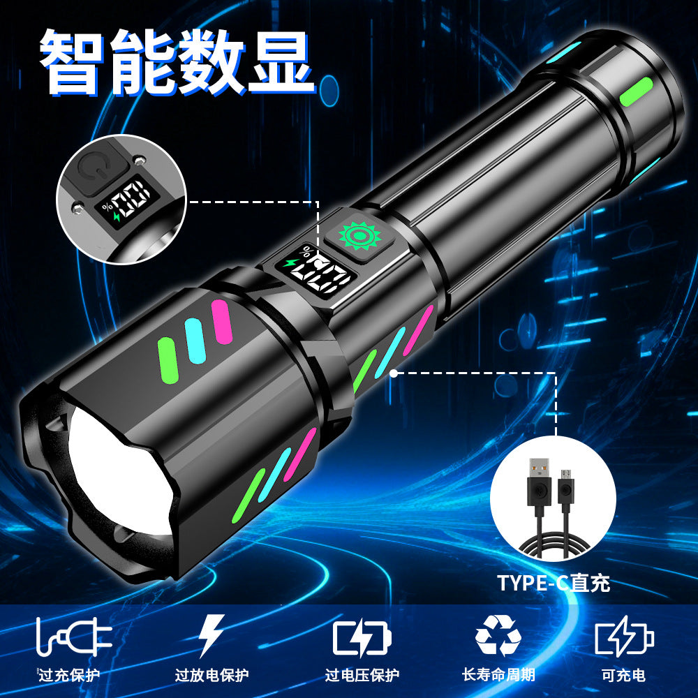 Cross-border multi-function flashlight outdoor strong light exploding laser cannon zoom digital display charging 20 watts white laser flashlight