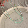 Summer dopamine colorful beaded necklace women's light luxury niche double layered clavicle chain 2025 new neck chain