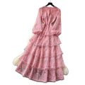 French chic high-end elegant dress for women, autumn  collection: luxurious, heavily embroidered, cinched waist, ruffle hem, tiered maxi dress