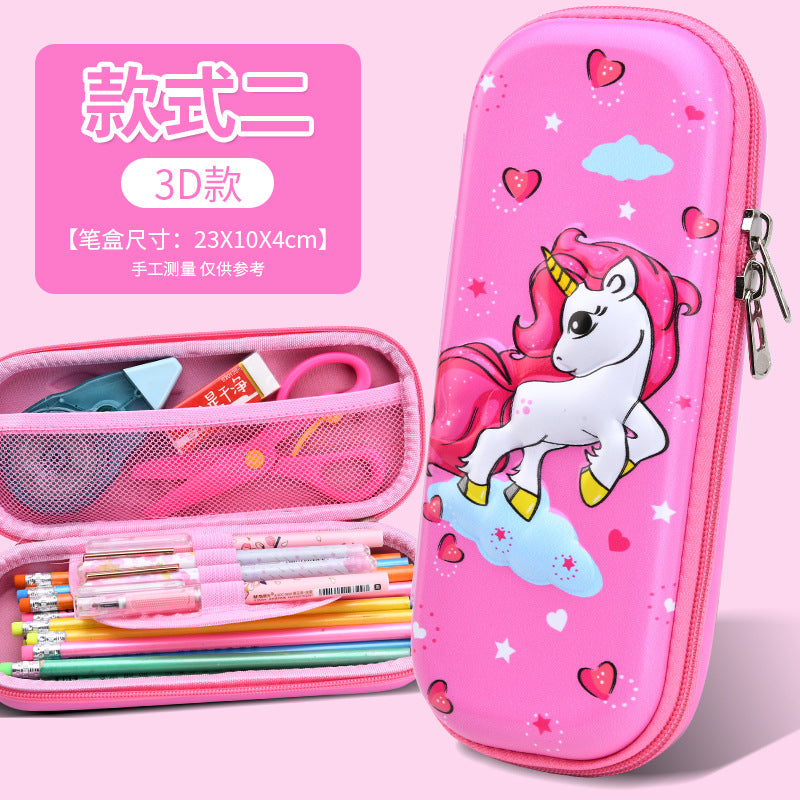 New eva stationery box, drop-resistant, water-repellent, large capacity, cartoon pencil case, multifunctional 3d leather material, waterproof and water-repellent