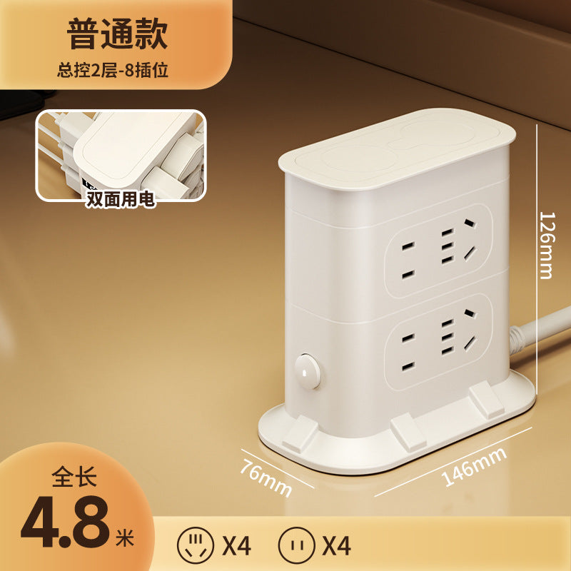 Multi-functional usb power strip socket - dorm room student power strip with long cord, home office desk panel with clock and night light