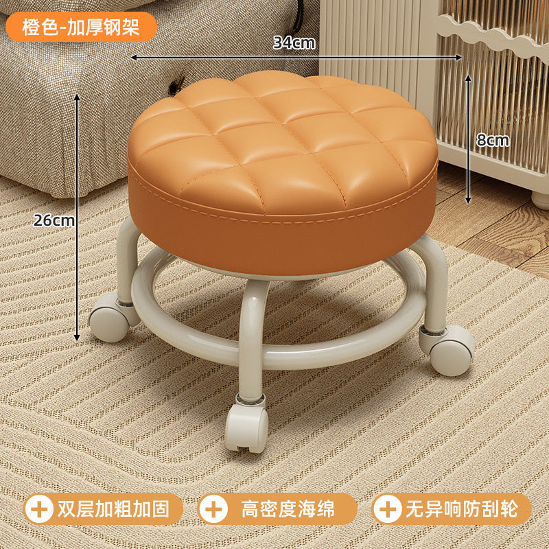 Swivel caster stool, portable shoe-changing stool for doorways, household living room and bedroom rolling stool, low stool with seamless edges, perfect for wiping floors and taking care of kids