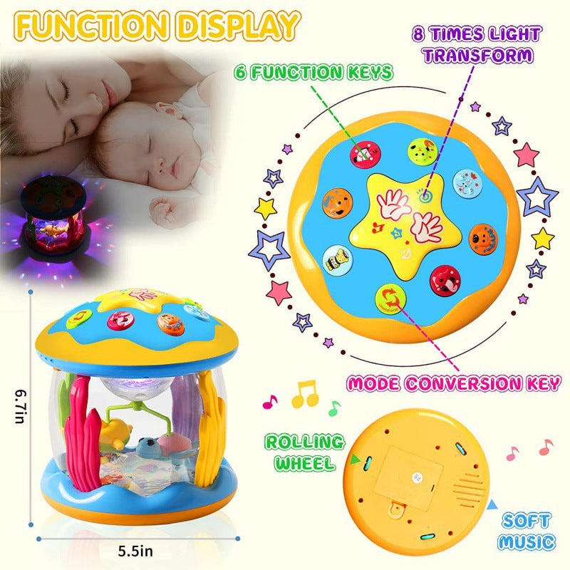 Cross-border  export children's hand drum lighting music infant toys baby ocean rotating pat drum