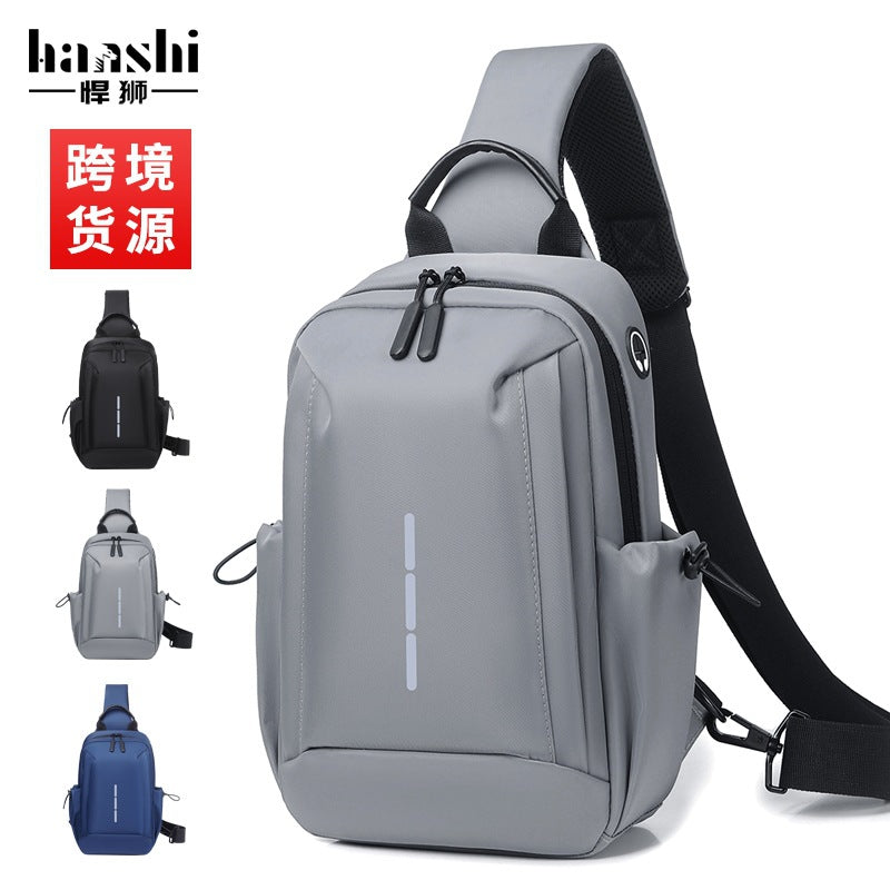 Cross-border custom logo fashionable men's breast bag, high-end waterproof messenger bag, casual and light commuter shoulder bag.