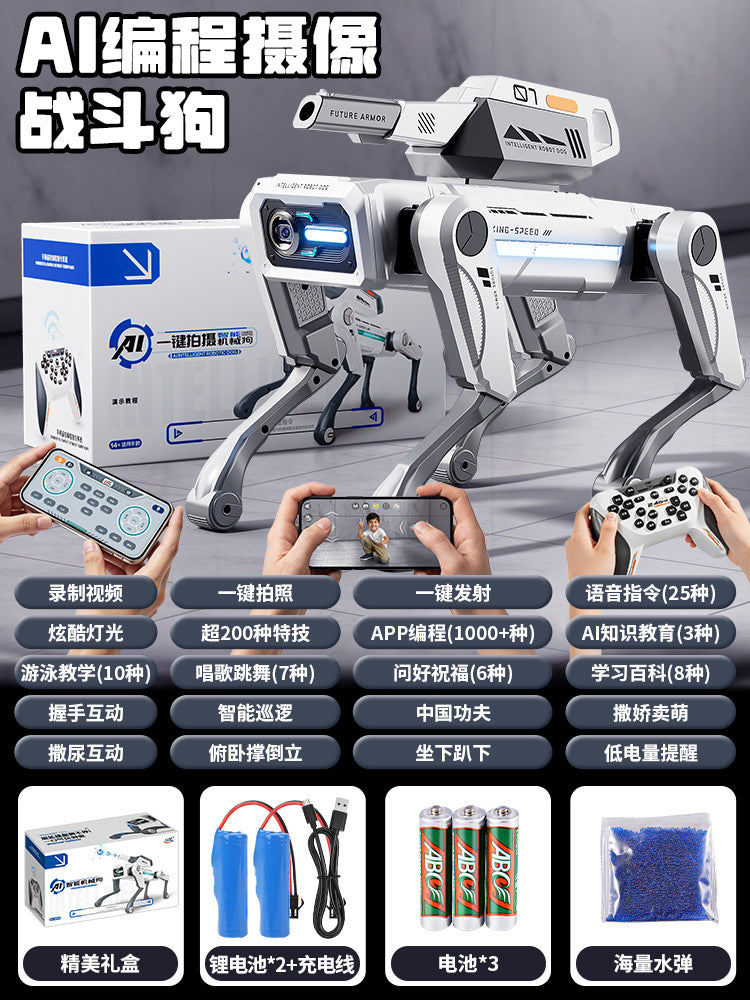 Camera-enabled programmable robot dog - water-shooting electric remote control robot dog toy - electronic pet birthday gift for kids