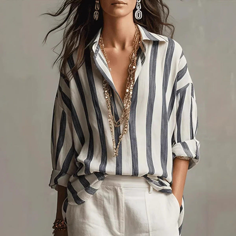 Amazon new striped long-sleeve button-down shirt - regular fit, casual, everyday wear, spring/autumn top for women
