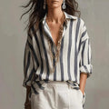 Amazon new striped long-sleeve button-down shirt - regular fit, casual, everyday wear, spring/autumn top for women
